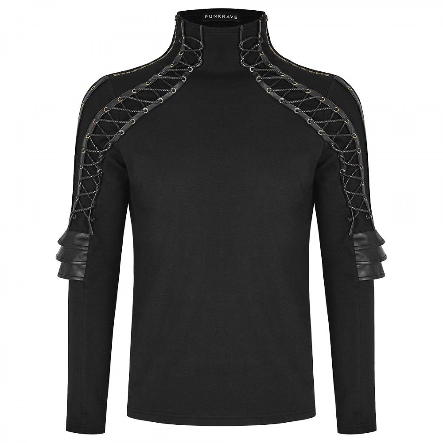 Axiom Armour Gothic Shirts Mens Dieselpunk Steampunk Long Sleeve Top with Faux Leather Panels